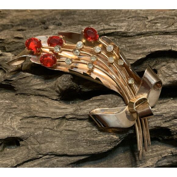 Coro Craft Flower Bouquet Brooch Gold Vermeil over Sterling Silver Vintage - Picture 3 of 6